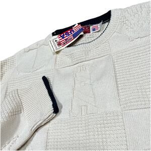 VTG Binghamton Knitting Nautical Patchwork Sweater Lighthouse USA Made Large NWT
